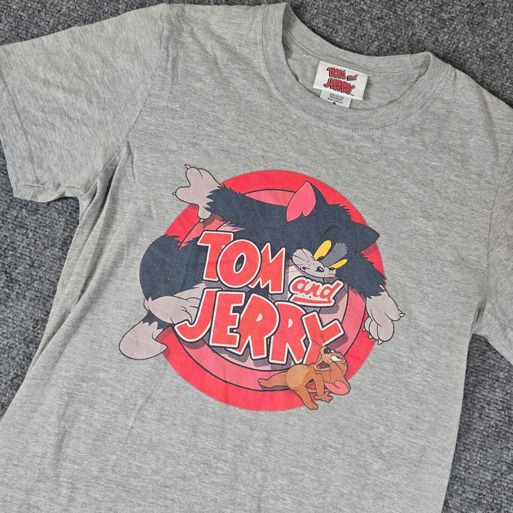 Tom and Jerry Cartoon Graphic Tee Shirt Gray  Short Sleeve Movie‎ TV Show